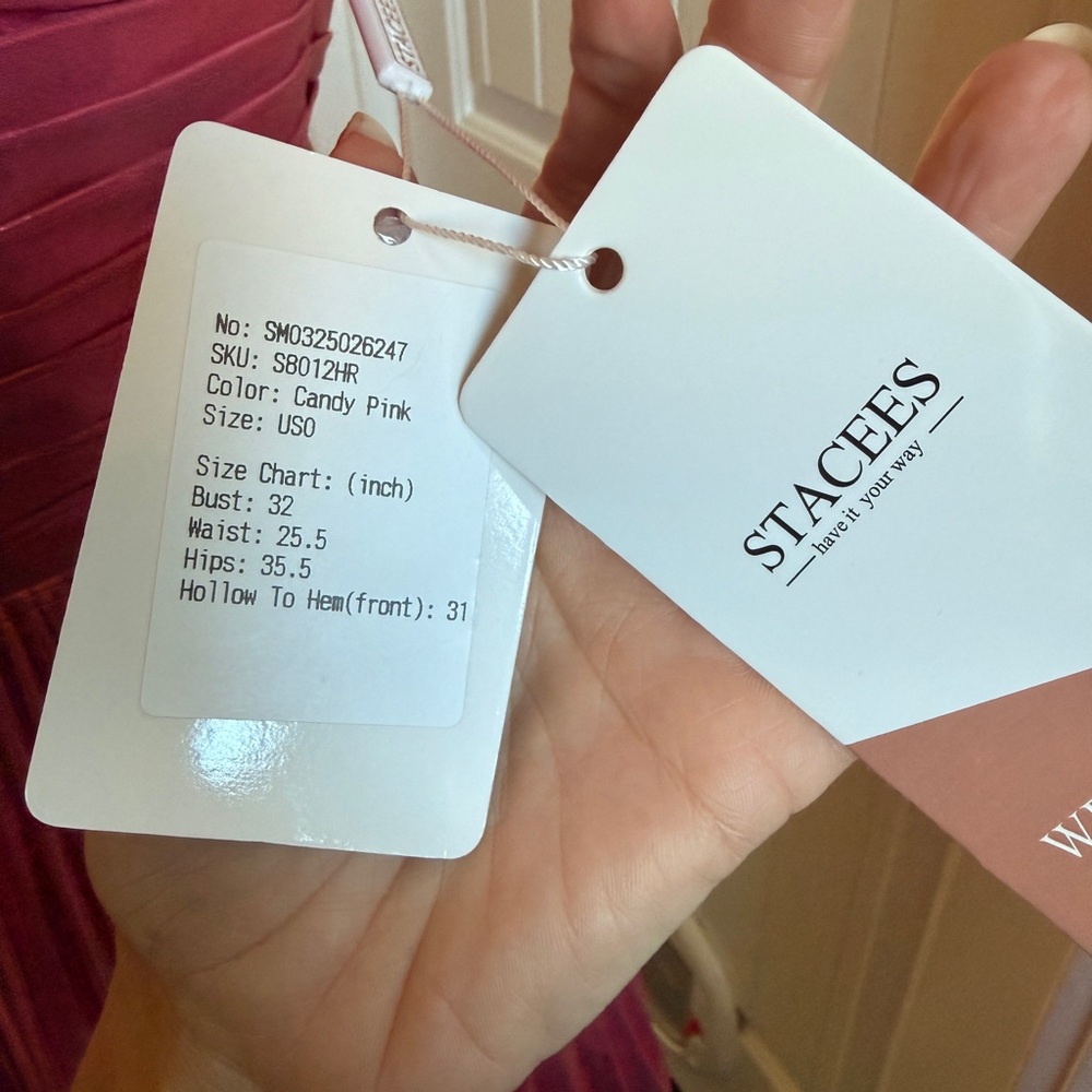 Stacees Metallic Pink Strappy Mini Dress With Pleats XS NWT - Picture 8 of 9